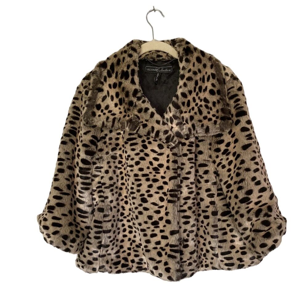 Vigoss Womens Faux Fur Evening Jacket XS Cheetah Pattern Lined Glam Mob Wife